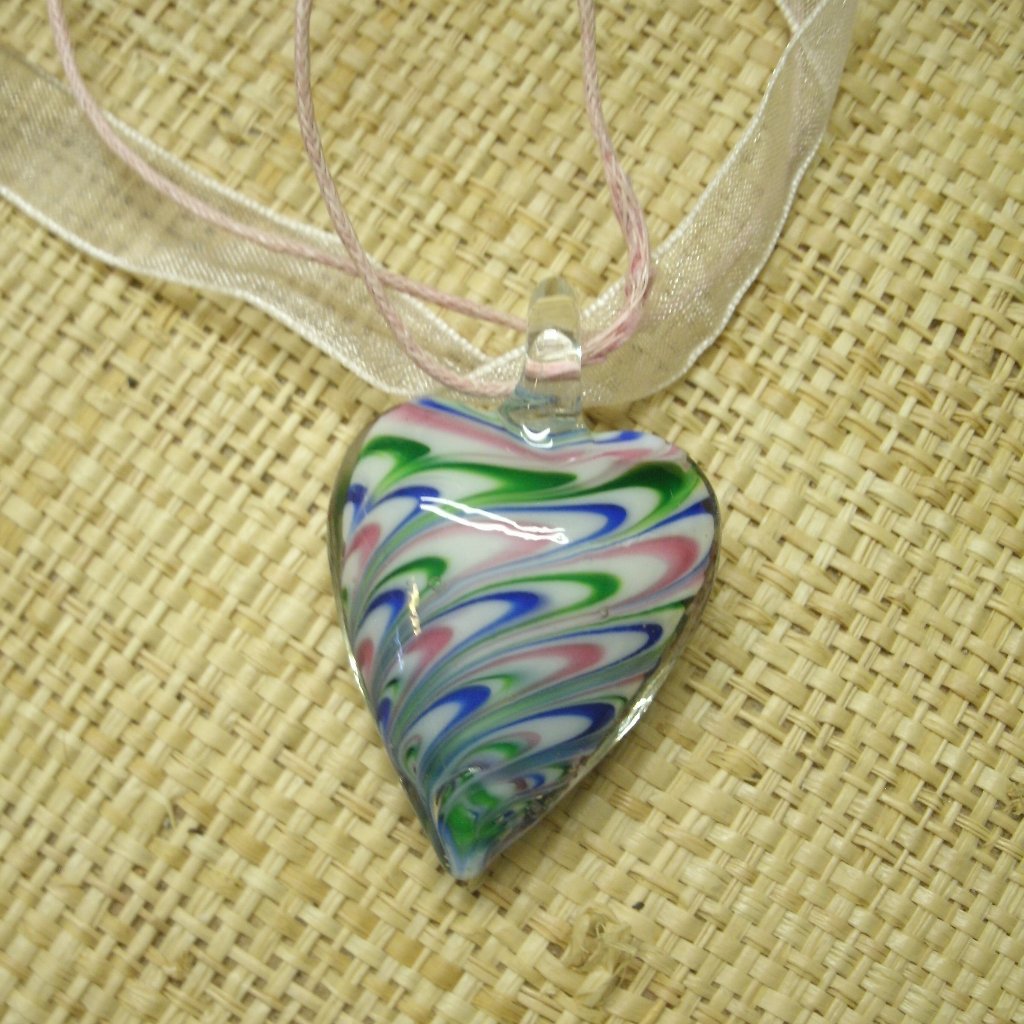 Murano Glass Pink White Blue Green Heart Pendant Necklace 18$